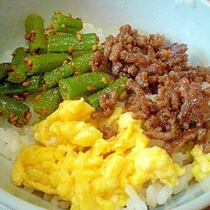 「ごま三度豆入り三色丼」　　　　♪♪